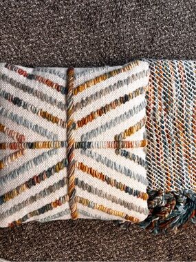 Textured Multicolor Accent Pillow with throw blanket